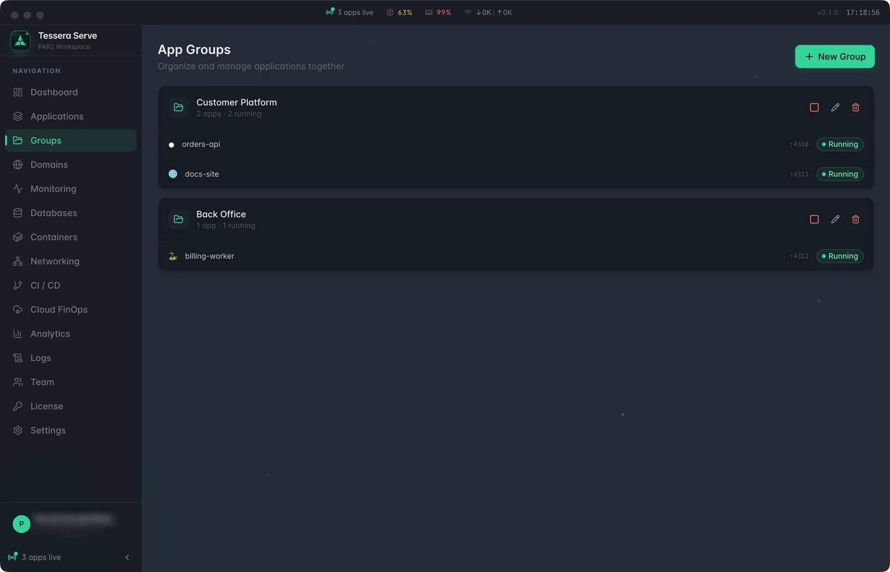 Tessera Serve — App Groups